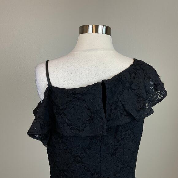 Ralph Lauren Lace Sleeveless Ruffled Sheath Cocktail Dress Black Size 16 V-Neck - Picture 8 of 13